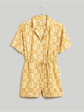 Madewell Linen Blend Romper coastal checkerboard size small